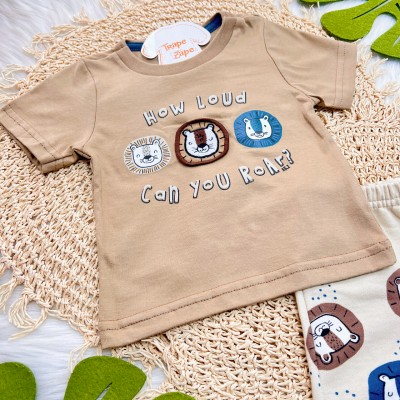 Conj. Camiseta Can You Roar? e Bermuda Leões - Bege